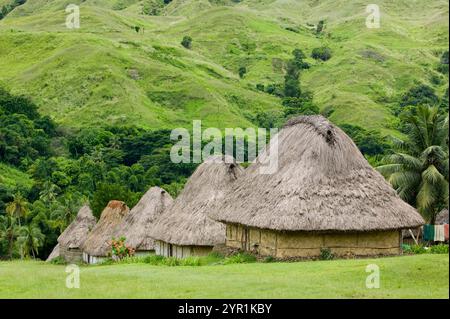 Navala village in the Fijian highlands the only village left on the island still composed entirely of traditional Bure houses. Stock Photo