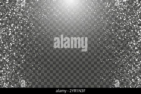 Snowfall and falling snowflakes on dark transparent background. White snowflakes and Christmas snow. Vector illustration Stock Vector