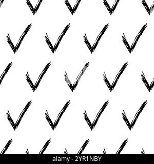 Seamless pattern with hand drawn check symbols. Black sketch check symbol on white background. Vector illustration Stock Vector