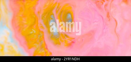Abstract Fluid Art Background with Swirling Vibrant Pink Yellow and Blue Colors in Dynamic Motion Stock Photo
