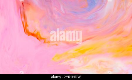 Abstract Fluid Art Background with Swirling Vibrant Pink Yellow and Blue Colors in Dynamic Motion Stock Photo