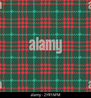 Christmas green and red winter classic tweed plaid style pattern. Geometric check print New Year gift paper wrap. Classical English background Glen Stock Vector