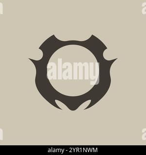 Gothic and scifi inspired avatar frame in black, featuring a round border with horned elements, ideal for a demonic, edgy user profile. Stock Vector