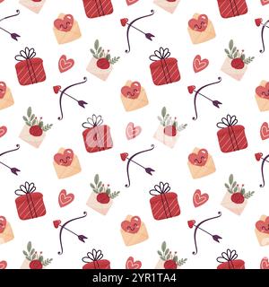 Seamless pattern, love, valentines day, hearts, flowers and letters. Stock Vector