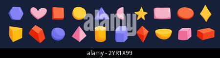 Colorful geometric shapes like squares, circles, and triangles for learning. Stock Vector