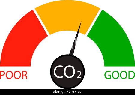 Carbon dioxide indicator for measuring emissions. co2 environment pollution, climate air quality, monitor sensor device, vector illustration Stock Vector