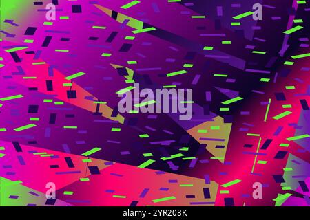 Falling confetti abstract background in retro neon colors vector illustration. Happy geometric trendy graphic design for greeting card banner poster e Stock Vector