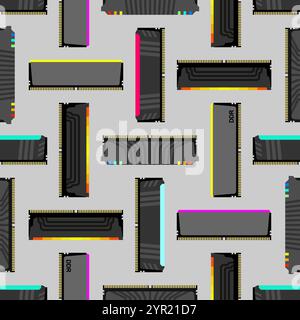 RAM memory card pattern seamless. Random access memory background. Computer component DDR ornament Stock Vector