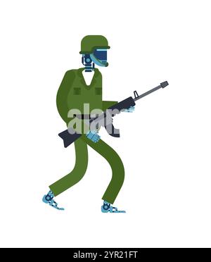 Robot Soldier. Concept of Artificial Intelligence and Machines Will Replace Human Professions Stock Vector