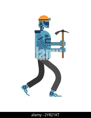 Robot Miner. Concept of Artificial Intelligence and Machines Will Replace Human Professions Stock Vector
