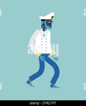 Robot Captain of  Ship. Concept of Artificial Intelligence and Machines Will Replace Human Professions Stock Vector
