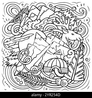 hand drawn sketchy USA flag on the flag pole. Stock Vector illustration ...