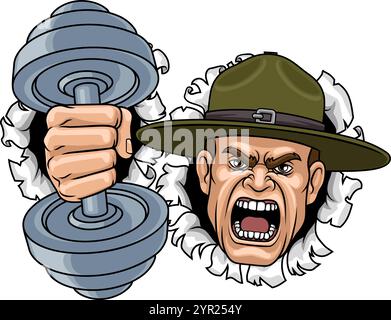 Drill Instructor Sergeant Weight Lifting Gym Man Stock Vector