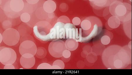 White mustache on red background with bokeh lights image Stock Photo