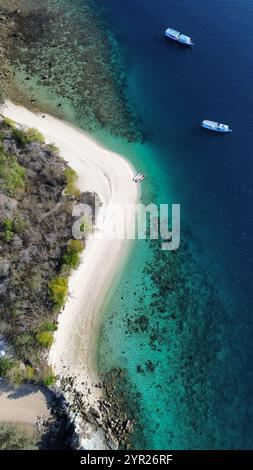 Aerial view of a pristine beach in the Komodo Islands, Indonesia Stock Photo