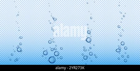 Air bubbles fizzy water isolated on transparent background. Vector realistic illustration of oxygen sparkles rising underwater, effervescent tablet in Stock Vector