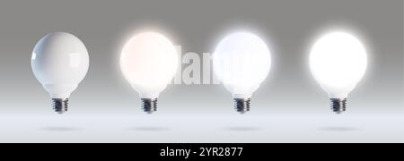 3d led bulb lamp. Smart cfl with light temperature glowing mockup. Realistic incandescent spot with warm and cold advertising promo compare. Different Stock Vector