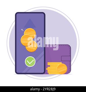 Online money transaction concept. Mobile payment, transfer, online transactions, cashback. Vector illustration Stock Vector