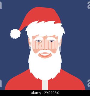 Santa Claus portrait avatar. Smiling bearded man wearing Santa hat and costume. Vector illustration Stock Vector