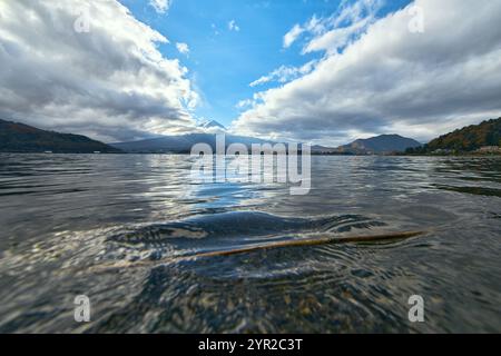 Mount Fuji Reflection from Kawaguchiko Lake, Yamanashi, Japan Stock Photo