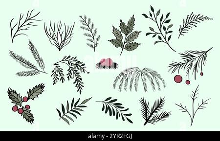 A collection of colorful vector icons for postcards depicting different plants and herbs. Vector illustration Stock Vector