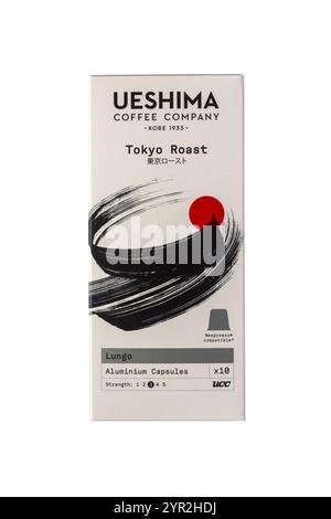 Box of Lungo Tokyo Roast coffee capsules aluminium capsules pods by Ueshima Coffee Company isolated on white background Stock Photo