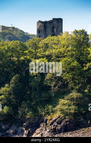 UK, Wales, Gwynedd, Snowdonia, Llanberis, Dolbadarn Castle ruins from Llyn Peris shore Stock Photo