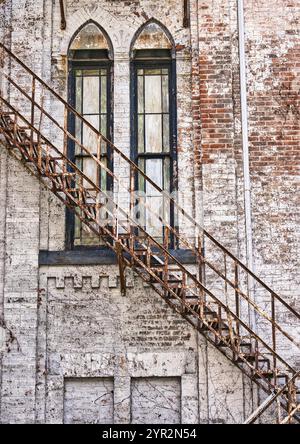 windows on an abandoned church in Hamilton Ohio USA 2024 Stock Photo