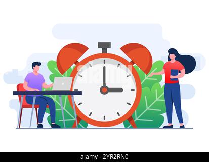 people successfully complete work tasks before deadline flat illustration concept, Schedule time management, effective time planning, suitable for lan Stock Vector