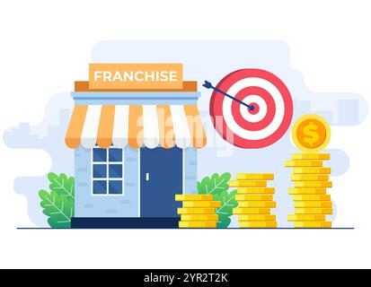 Franchise shop flat illustration concept, business concept, Startup strategy, Expansion, development, company Stock Vector