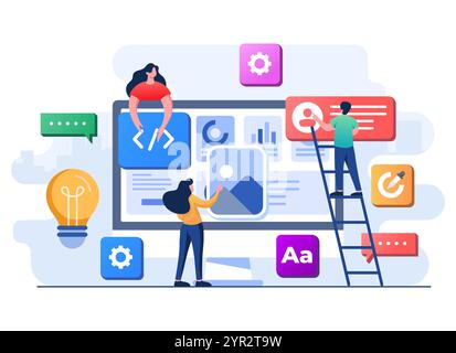Developers building website User interface front view on computer, Web design, UI UX, Software development, Web design, Application design, Coding, We Stock Vector