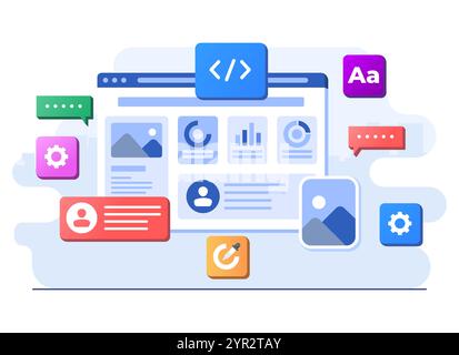 Interface elements and browser windows on browser window, Web design, UI UX, Software development, Web design, Application design, Coding, Web develop Stock Vector