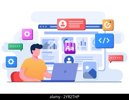 Developer build website User interface, Web design, UI UX, Software development, Web design, Application design, Coding, Web development flat illustra Stock Vector