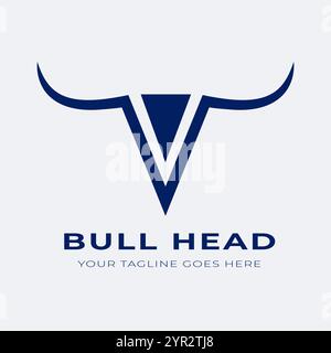 Simple  Bull Head Icon Vector Logo Design Illustration letter V Stock Vector