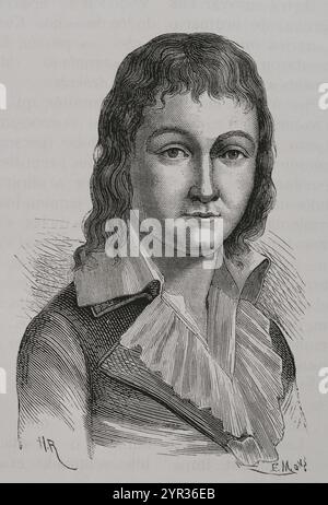 Louis XVII (Louis Charles) (1785-1795). Claimant King of France. He died at the age of ten in the Prison of the Temple in Paris during the French Revolution. Portrait. Engraving. 'History of the French Revolution'. Volume I, part 2, 1879. Stock Photo