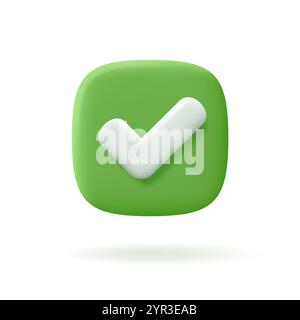 3d check mark icon, realistic green tick button isolated on white ...