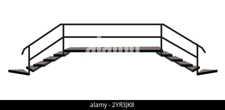 Stair with wooden steps. Ladder Sample with chrome railing side view isolated. Vector illustration on a white background. Stock Vector