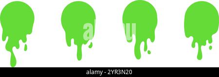 round Dripping green goo with splashes and blot effects. Mucus texture blobs. Flat vector illustration isolated on white background. Stock Vector