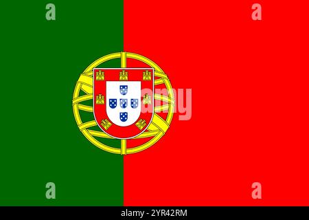 Portugal flag in official colors, dimensions and aspect ratio. Vector flag symbolizing national pride, identity, heritage, patriotism and authority Stock Vector