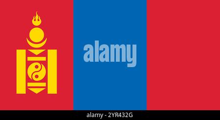 Mongolia flag in official colors, dimensions and aspect ratio. Vector flag symbolizing national pride, identity, heritage, patriotism and authority Stock Vector