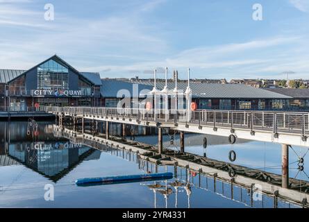 The Access Bridge to the  City Quay shopping and leisure area, Dundee, Angus, Scotland Stock Photo