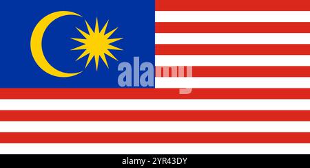 Malaysia flag in official colors, dimensions and aspect ratio. Vector flag symbolizing national pride, identity, heritage, patriotism and authority Stock Vector