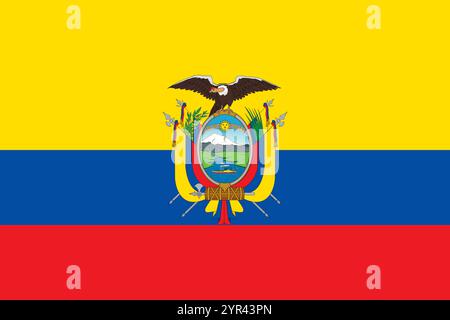 Ecuador flag in official colors, dimensions and aspect ratio. Vector flag symbolizing national pride, identity, heritage, patriotism and authority Stock Vector