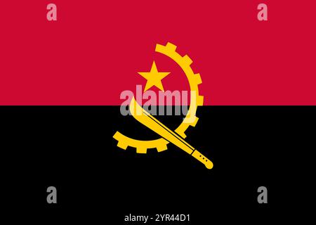 Angola flag in official colors, dimensions and aspect ratio. Vector flag symbolizing national pride, identity, heritage, patriotism and authority Stock Vector