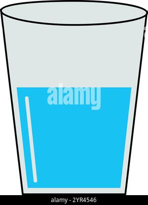 Glass of water vector illustration isolated. Flat cartoon clip art with isolated background. Transparent container with clear liquid. Stock Vector