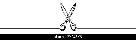 Minimalist vector illustration representing a pair of scissors, using a single continuous line. Vector illustration. Stock Vector