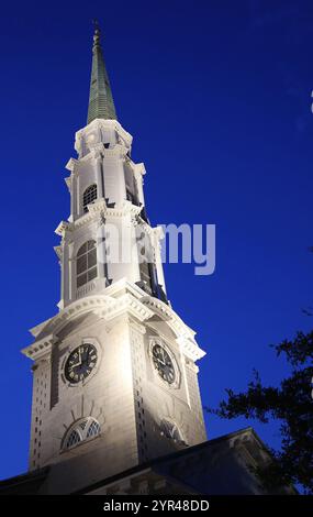 The tower vertical - The Independent Presbyterian Church, Savannah, Georgia Stock Photo