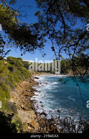 serene coastal landscape with rocky cliffs, turbulent ocean waves, and ...