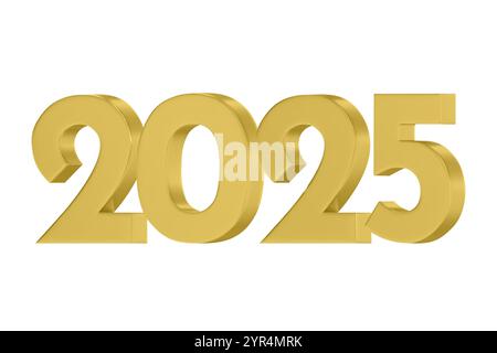 3D vector numbers 2025 in a gold color. Design object for New Year greeting cards, advertising banners. Metal numbers are bold and sleek, and with sha Stock Vector