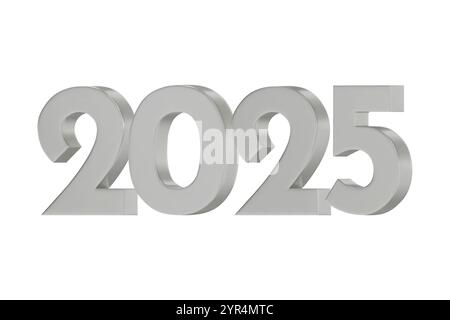 3D vector numbers 2025 in a silver color. Design object for New Year greeting cards, advertising banners. Metal numbers are bold and sleek, and with s Stock Vector